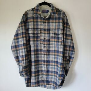 Pendleton Vintage 60s 70s Wool Plaid Button Up Long Sleeve Shirt Size 15.5 Long‎